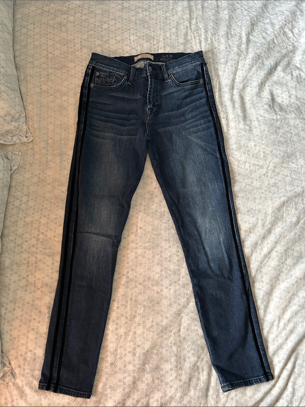 7 For All Mankind Dark Blue Skinny Jeans with Black Side Stripe